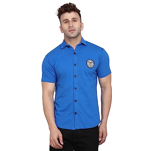 Image of Geum Men's Casual Shirt with Graphic Print | Short Sleeve Button-Down Shirt for Casual & Streetwear Look | Cotton Blend Slim Fit Shirt