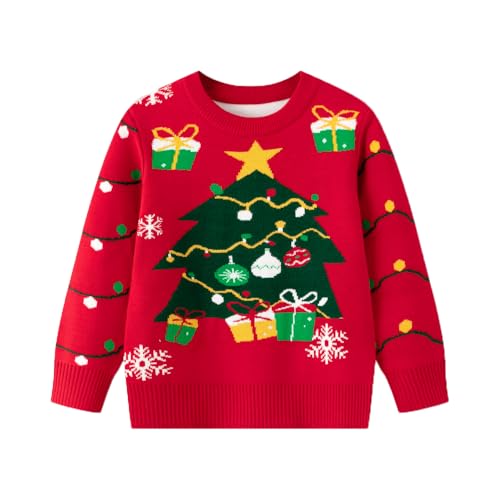 Image of Girl Ugly Christmas Sweater - Boy Double Layer Knitted Reindeer Holiday Xmas Pullover Sweater Kids 2-9 Years Old