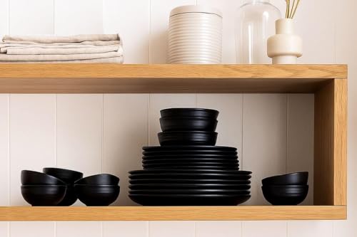 Image of WINK CUTLERY'S 24 Pcs Dinner Set for Family - 6 Dinner Plates, 6 Snack Plates & 12 Bowls | Unbreakable Plastic Dinnerware Set | Dishwasher Safe, Lightweight & Durable Dining Set (Black)