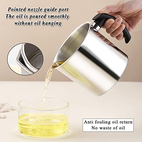 Image of Kyraton Bacon Grease Container With Strainer,48 Oz Stainless Steel Oil Container,Pot Fat Storage With Lid,Easy Grip Handle Suitable For Storing Frying Oil (14.5 X 13.6 X 14 Centimeters,Silver)