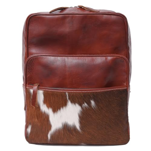 Mochila de couro de vaca – Crazy Horse com estampa animal vintage ocidental masculina e feminina marrom – Mochila para laptop
