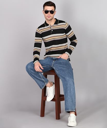 Image of INKKR Polo Neck Full Sleeve Striped Men's Tshirt