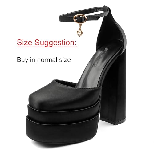 MERUMOTE Womens Sexy High Heels Platforms Pumps Square Toe Chunky Block Heels Rhinestone Party Shoes2