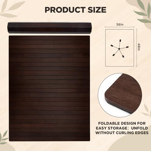 Image of Leinuosen 36 inch x 48 inch Office Bamboo Chairmat for Carpet Floor Mat Highly Premium Quality Anti-Slip Office & Home Floor Protector Low Pile Carpet Chair Mat, 5mm Thick(Without Lip,Cherry Wood)