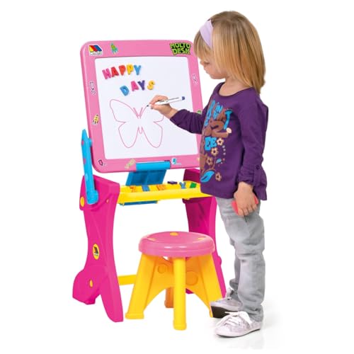 MOLTO Pupitre infantil com quadro magnético 3 em 1, quadro de desenho infantil, quadro com acessórios, brinquedos educativos para crianças, crianças a partir de 36 meses, cor rosa