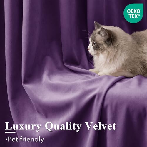 Image of Purple Velvet Curtains for Grils Bedroom Nursery, W52 x L108, 2 Pcs | Room Darkening,300GSM Soft Drapes for Bedroom Living Room, Modern Back Tab Pinch Pleat, Thermal Insulated, Window Treatment