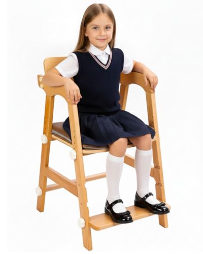 Wooden High Chair for Toddlers with Adjustable Features