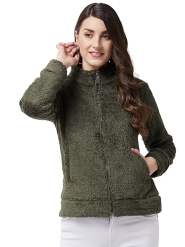 Image of Modeve Women Solid Full Sleeve Fur Standard Length Jacket For Winter