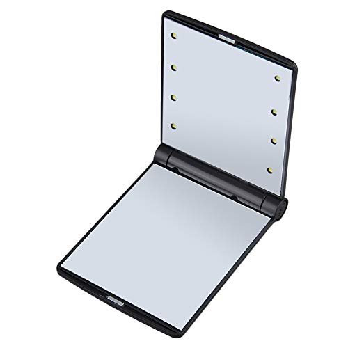 balloonbobo LED Lighted Travel Makeup Mirror Built-in 8 LED lights Daylight LED Compact Portable Adjustable Illuminated Folding Mirror Black