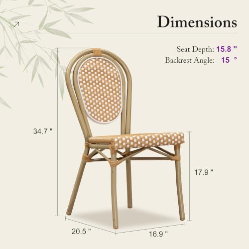 Image of PURPLE LEAF Patio Dining Chair Set of 1 Champagne Finish Amber White | French Weave Timeless Appeal, Two-Tone Weave Refined Style, PE Rattan Easy Outdoor Care, Coated Aluminum Lasting Use, Armless