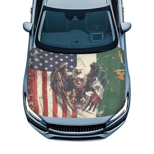 Image of Eagle American and Mexican Flag for Car Hood Cover All Weather Automotive Exterior Accessories Universal Fit Hood Covers for Cars, Trucks, SUV, or Van Full Coverage