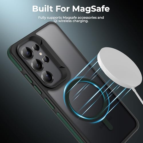 Image of A rtistque Compatible with Mag-Safe Frosted Ultra Matte Back Cover Case for Samsung Galaxy S25 Ultra 5G | Smooth Sides with Grip | Design | Raised Camera Edges | Samsung S25 Ultra Back Cover - Green