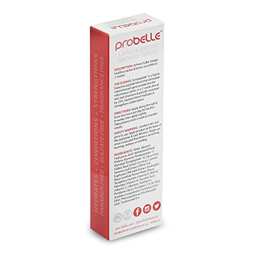 Probelle Lash & Brow Growth Serum, Eyelash Enhancer and Eyebrow Formula with Sympeptite Bioactive Peptide Blend, 9 mL