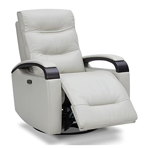 CHITA Genuine Leather Power Swivel Glider Rocker Recliner,USB Charge Power Headrest Wooden Contrast Armrest Double Layer Backrest Recliner Chair Sofa for Living Room and Nursery-Light Grey