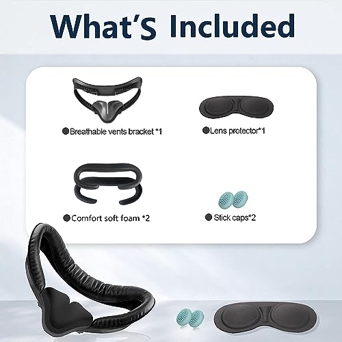 Hanpusen VR Face Pad for Oculus Quest 2 Accessories, 6 in 1 Set with Facial Interface Bracket, with 2 Pieces Sweatproof Leather Foam Replacement, Lens Cap, Nose Pin, Caps for