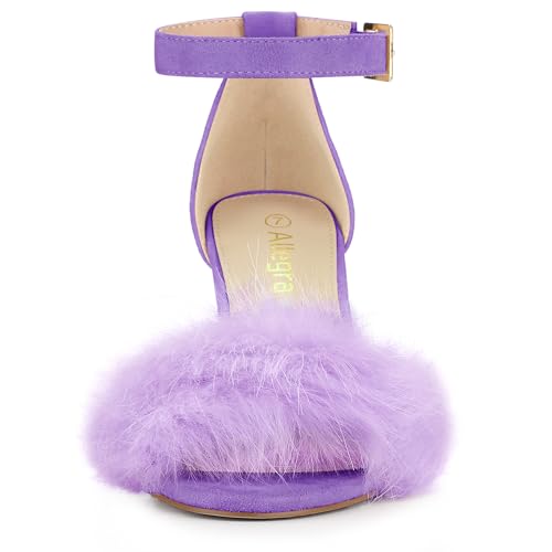Allegra K Allegra K Women's Ankle Strap Faux Fur Block Heels Purple Sandals 11 M US