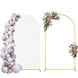 melos 7.3FT Gold Arch Backdrop Stand, Wedding Balloon Arch Backdrop Stand with Arch Cover Spandex, Arch Frame for Birthday Party Baby Shower Bridal Banquet Decoration, White
