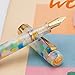 Jinhao 100 Classic Fountain Pen Rainbow Marble Celluloid, Medium Nib with Converter and Pen Case Set