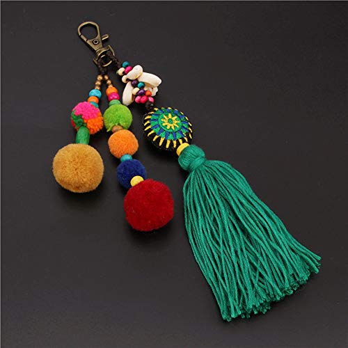 Qtmy Pom Pom Shell Beads Tassel Bag Charm Pendant Boho Keyring Keychain For Women Purse Handbag Decor (Green) #TOP2