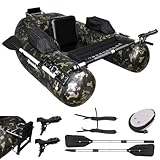 Xproutdoor Fishing Float Tube, Belly Boat Fishing with Pump, Fish Ruler, Adjustable Straps, Storage Pockets, 2 Oars, 2 Rod Holders, Motor Bracket Inflatable Float Tube for 330 LBS Load Capacity