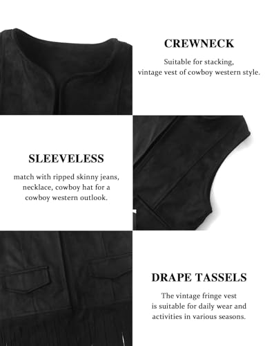 Image of Spring&Gege Boys Western Faux Suede Fringe Vest Sleeveless Cowboy Tassel Waistcoat Vintage Jacket Cardigan 5-14 Years