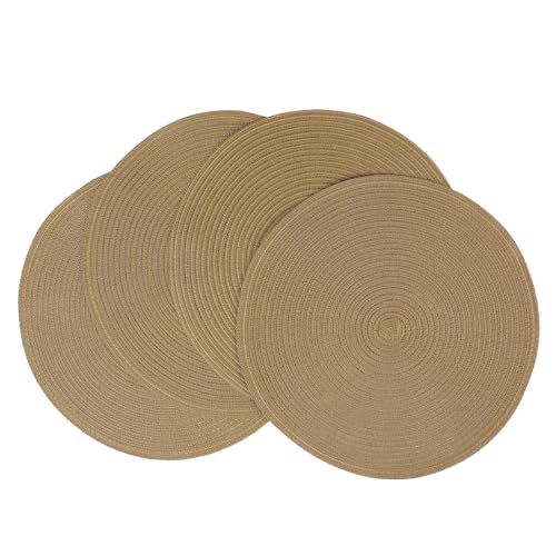 Image of SHACOS Round Placemats Set of 4 Woven Braided Kitchen Table Placemats 15 inch Round Place Mats Washable Table Mats Indoor Outdoor, Brown