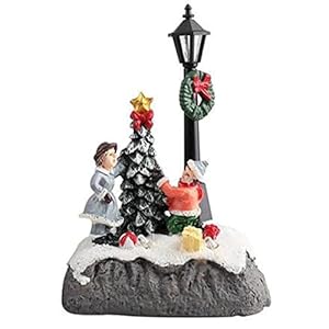 Christmas Village Set Ornaments, Resin LED Warm Light Tree Figurines, Mini Snowman House Gift Set, Collectible Building (B)