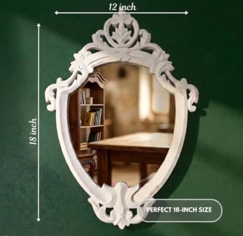 Image of Maharani Mirror Frame for Living Room Bedroon Bathroom (Maharani Mirror Frame) & Jharokha Style Mirror Frame (Size18x12inch). (White Antique)
