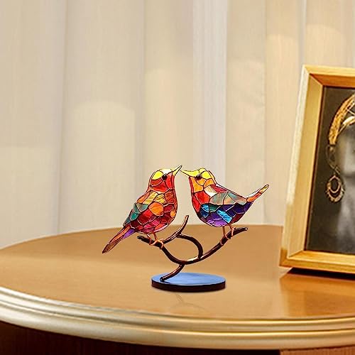 Pássaros vitrais no ramo | Vitrais enfeites de mesa pássaros no ramo | Decoração de casa com base de