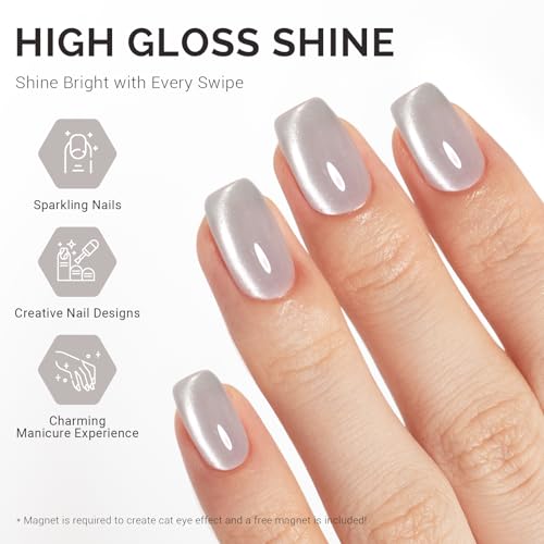 Image of MelodySusie Jeweliver Cat Eye Gel Nail Polish, Bright Silver Glitter Holographic Magnetic Nail Polish with Magnet, 0.5 Fl Oz, UV Gel for Nail Art Manicure Salon DIY at Home G1081