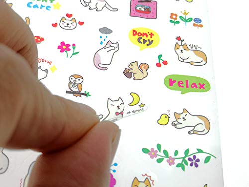 ALIMITOPIA Scrapbook Sticker,12 Sheets Kawaii Cartoon Cat Charactor DIY Transparent Decorative Paster Ornament Mark
