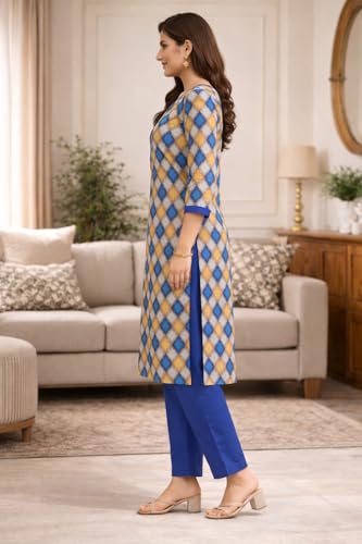 Image of Women's Cotton Blend Unstitched Kurti Set for Women | A-Line Style Dress Material | 2-Piece Traditional Ethnic Wear Suit Fabric