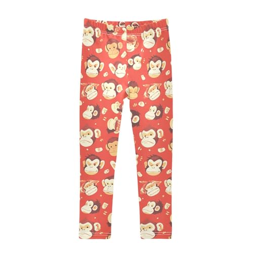 KLL Monkey Red Girls Leggings Stretchy Full Length Dance Pants Exercise