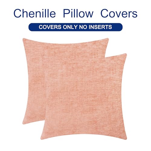 Image of CaliTime Throw Pillow Covers Decorative 16 X 16 Inches Pack of 2 Cozy Chenille Cushion Cases for Couch Sofa Bed Living Room Home Dusty Pink
