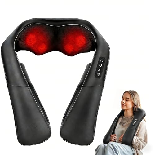 ELEHOT-Store Masajeador de Cuello y Hombros con Calor, 4D Shiatsu Masajeador Cervical y Espalda, Intensidad Ajustable, para Relajación en Casa, Oficina - Regalos Mujeres y Hombres