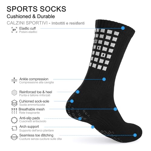 4-Pair Anti-slip Grip Soccer Socks Men Women Cushioned Sports Sock Rugby Yoga Basketball Running Hiking Work2