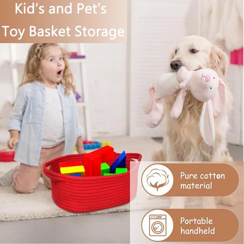 Poschnor Gift Basket with Gift Bags and Ribbons, Small Woven Rope Toy Storage Basket for Baby and Pet, 12"X 8" X 5", Red — view 6