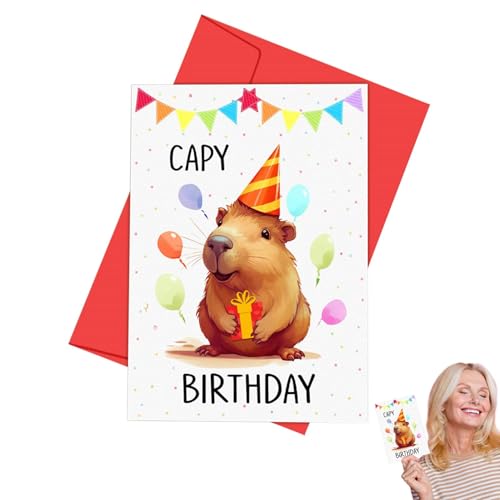 Hogvinnatil Tarjeta de felicitación Capybara, tarjeta de cumpleaños linda | Tarjeta de felicitación de papel de vacaciones - Tarjeta de felicitación linda para cumpleaños, día de la madre, tarjetas de