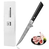 zayiko Black Edition Damastmesser Filetiermesser Ausbeinmesser | 15 cm Klinge aus 67 Lagen VG10 Damaststahl | Pakkaholzgriff | Küchenmesser zum Entbeinen & Parieren von Fleisch | edle Geschenkbox