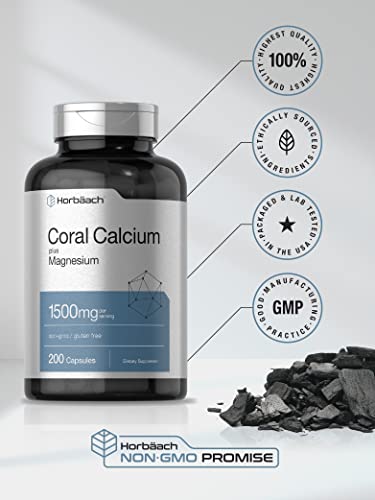 Coral Calcium 1500Mg 200 Capsules | Plus Magnesium | Non-Gmo, Gluten Free Supplement | By Horbaach #TOP4