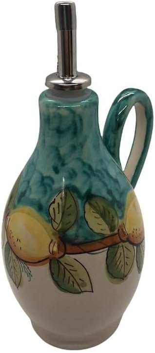 Ceramic Olive Oil Bottle: Italian Pottery Craft with Lemon Design, Elegant Oil Decanter for Kitchen