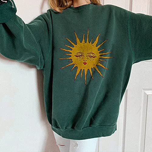 Gaoju Streetwear 90S Indie Clothes Aesthetic Crewneck Sweatshirts Long Sleeve Casual Oversized Pullover Sweatshirt Tops Green #TOP2
