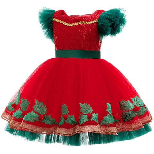 Robe de Noël pour filles en maille verte à paillettes ZBDZSW