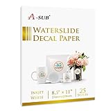 A-SUB Waterslide Decal Paper for Inkjet Printers 25 Sheets White Water Slide Transfer Paper 8.5x11...