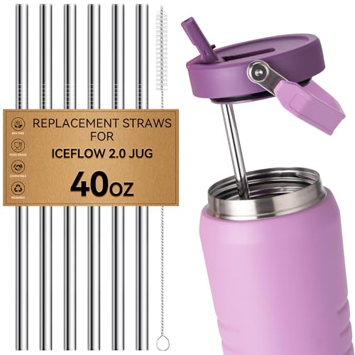 Image of Metal Straws for Stanley IceFlow Jug 40 oz 2.0 Flip Straw Lid Jug, Stainless Steel Replacement Straws for Ice Flow 40oz Jugs,7mm & 9.4mm Size Options-Check Numbers on Lid Before Order(9.4mm)