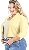 Lastshe Women's Plus Size Shrug Open Front 3/4 Sleeves Cropped Bolero Openwork Fabric Cardigan,Light Yellow,3X