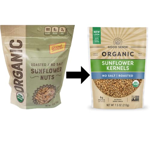 Good Sense | Organic Sunflower Nuts | Roasted Sunflower Seeds (Shelled) | No Salt | 90 Ounces (90 OZ) | 12 - 7.5 Ounce (7.5 OZ) Bags