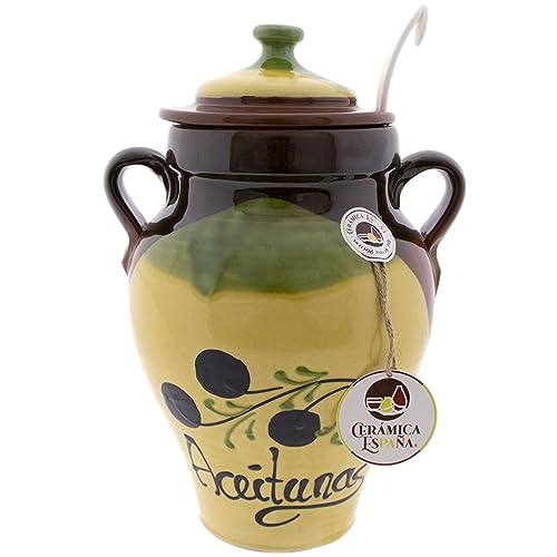 CERÁMICA ESPAÑA | Aceitunas | Aceitunero | Orza para aceitunas | Botes de cocina | Orza de barro Modelo M01 | 20x17x31 cm | 2.75 litros