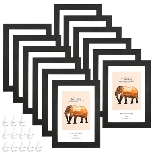 GFUEIGJ Bilderrahmen 10x15 Schwarz 12 Stück Bilderrahmen Schwarz 10x15 Wand- und Tischaufstellung Holz Fotorahmen für Fotos Bilder