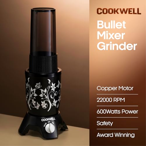Image of Cookwell Bullet Mixer Grinder (Midnight Black, 3 Jars, 2 Blades)